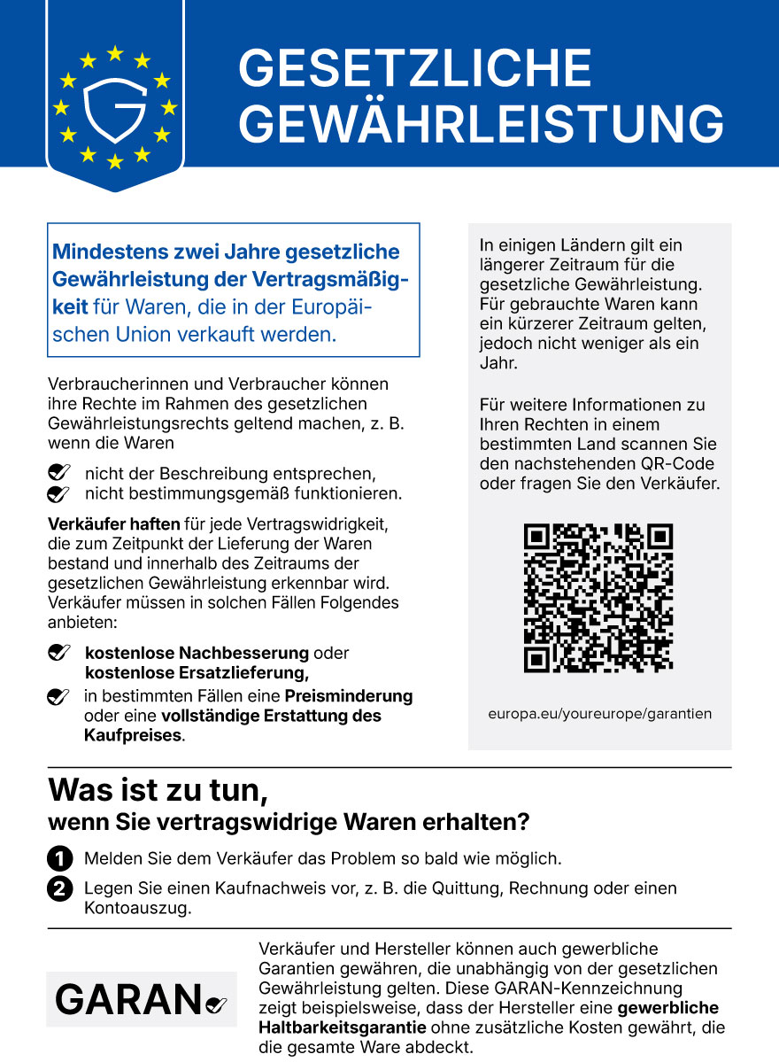 Gewährleistungslabel (harmonisierte Mitteilung) gem. VO (EU) 2025/1960