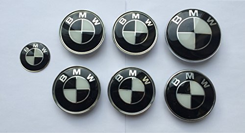 Zubehör. BMW-Set, Farbe Schwarz/Weiß , bestehend aus Nabendeckel + Motorhaube u. Heckklappen Emblem,